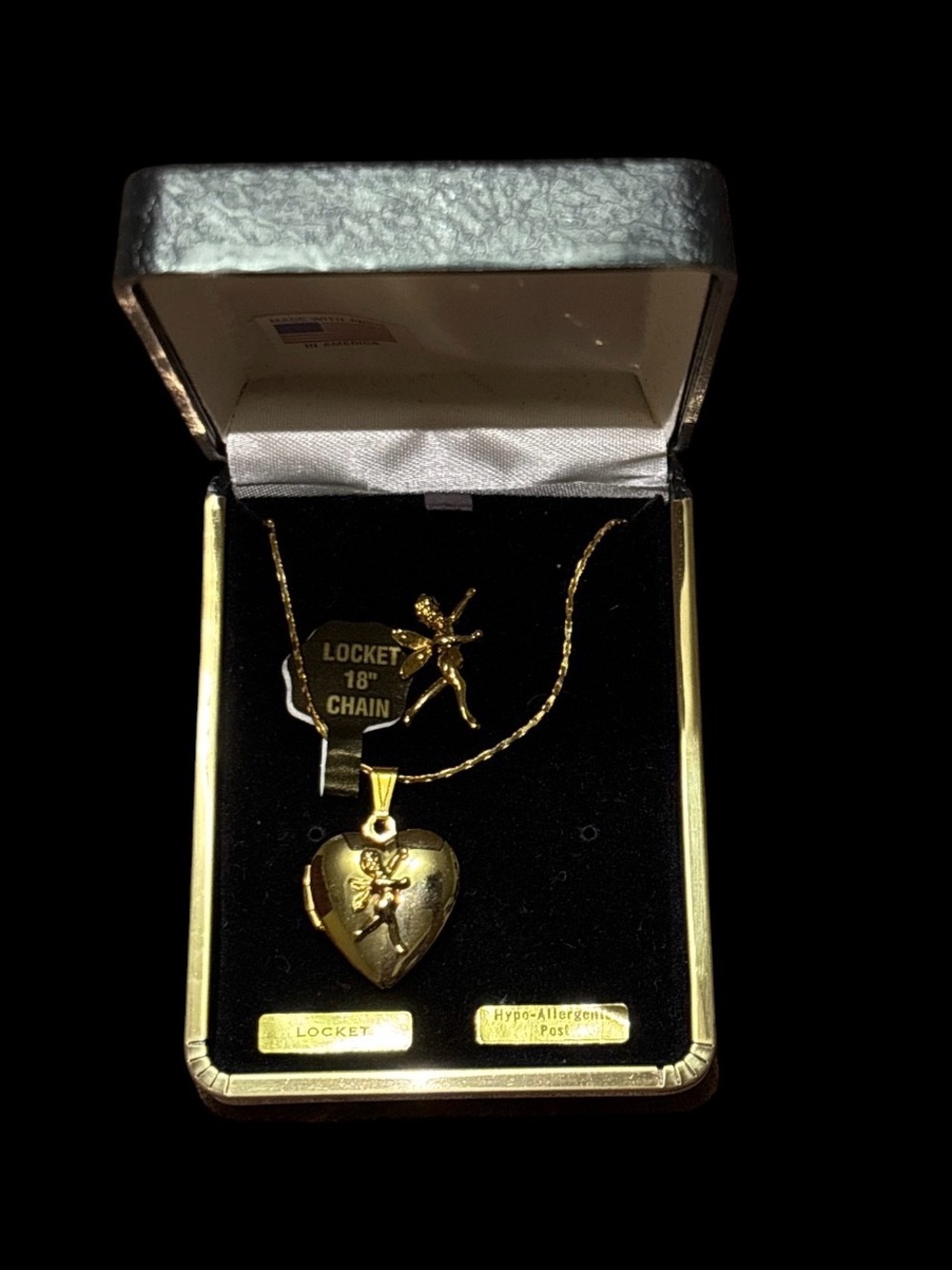 Gold Heart Locket Necklace with Angel Accent & Matching Brooch - Picture 2 of 4